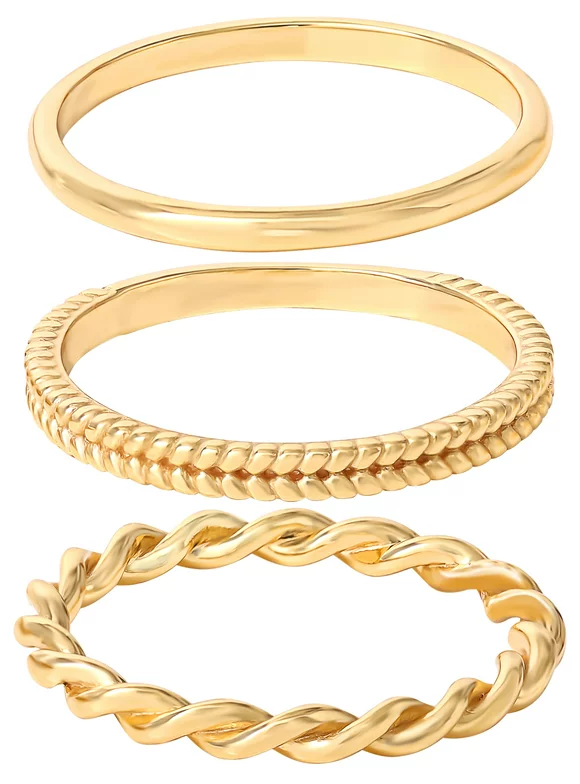 JS Jessica Simpson Womens Gold Plated Sterling Silver 3 Piece Ring Set