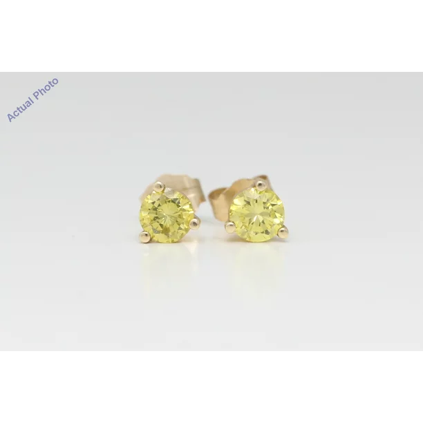 14k Yellow Gold Round Classic Yellow Solitaire Diamond Stud Earrings (0.75 Ct, Fancy Yellow(Irradiated), SI )