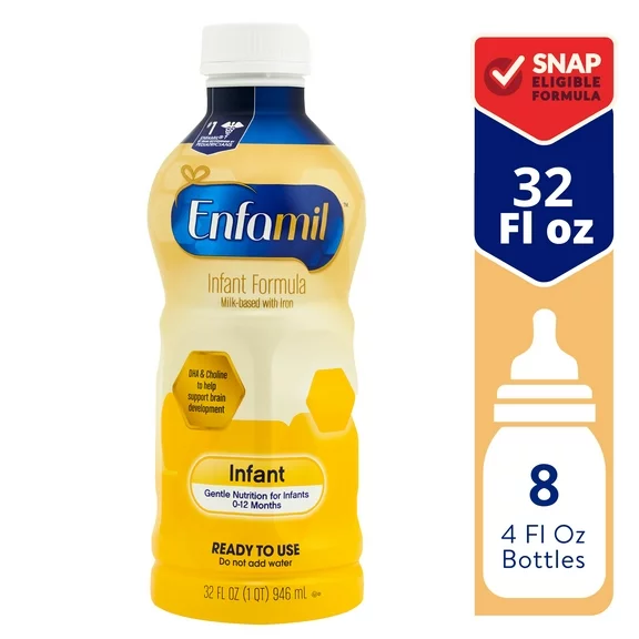 Enfamil Infant Formula, Milk-based Baby Formula with Iron, Omega-3 DHA & Choline, Ready-to-Use Liquid Bottle, 32 Fl Oz