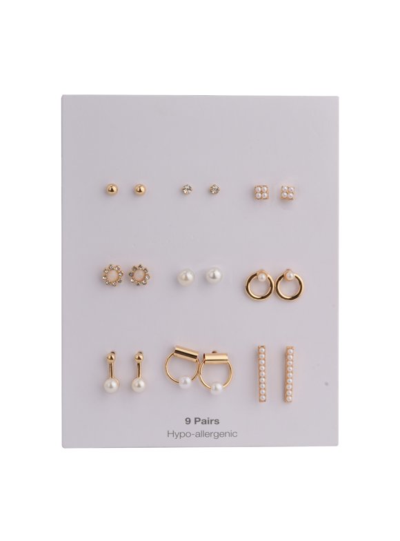 Time and Tru Female 9-On Gold Plated Earring Set