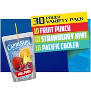 Capri Sun Fruit Punch, Strawberry Kiwi & Pacific Cooler Naturally Flavored Juice Drink Blend Variety Pack, 30 ct Box, 6 fl oz Pouches