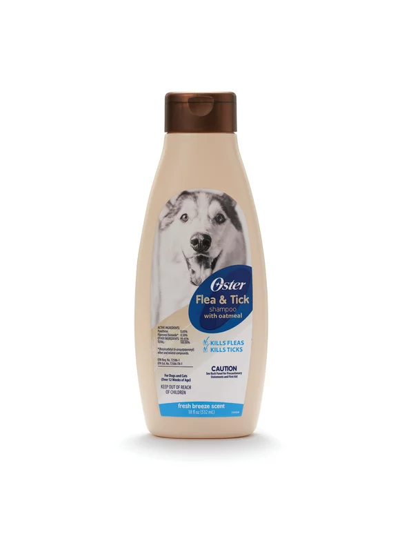 Oster Flea & Tick Shampoo with Oatmeal for Dogs and Cats, 18 oz.