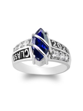 JamesJenny 925 Sterling Silver Graduation 2021 School Ring with Marquise Sapphire CZ Size 9