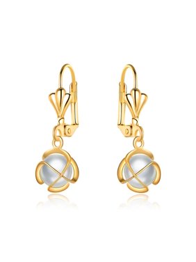 18K Yellow Gold Plated Created Pearl Cage Drop Dangle Earrings 1.5 Inch Gift For Her Valentines Mothers Day Anniverary Christmas Birthday Wedding