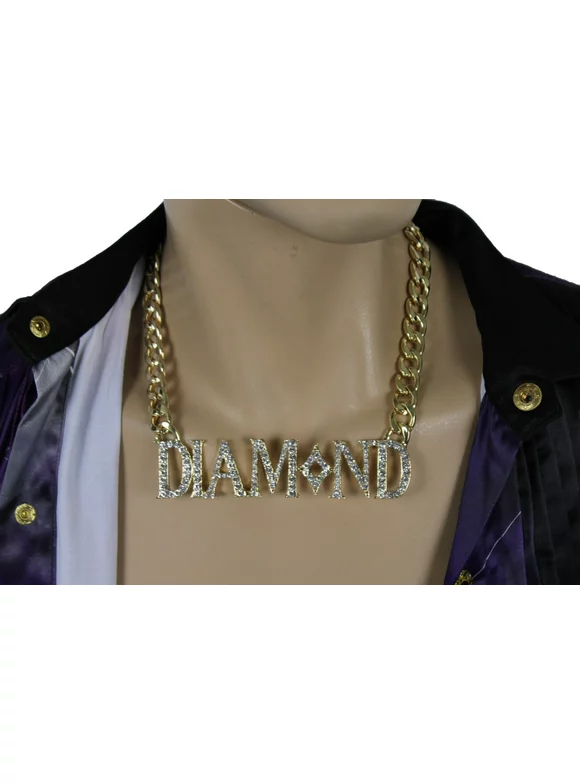 Gold Metal Chain Necklace 3D DIAMOND Pendant Gangster Hip Hop Fashion Accessories