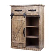 SEGMART Rustic Wood Entryway Cabinet, 32" Sliding Barn Door Traditional Wood Accent Console Cabinet for Living Room, Modern Farmhouse Console Cabinet Storing Books, Blankets, Towels, Brown, S9994