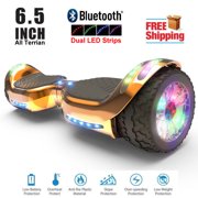 Hoverboard All-Terrain LED Flash Wide All Terrian Wheel with Bluetooth Speaker Dual LED Light Self Balancing Wheel Electric Scooter Chrome Rosegold