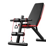 Adjustable Weight Bench w/ Auxiliary Rope Puller,Foldable Sit Up Bench Trainer Supine Board Priest Stool Dumbbell Stool PU Leather Panel Ab Bench Home Exercise