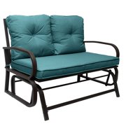 Outdoor 2-Seat Patio Glider Bench 47 Steel Double Rocking Loveseat with Forest Green Cushions Patio Glider Rocker Swing Chairs for Garden, Backyard, Porch