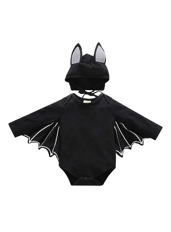 Actoyo Baby Boys Girls Bat Wing Halloween Romper Jumpsuit Bodysuit + 3D Ear Hat Newborn Outfits Set Costume Clothes