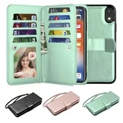 iPhone XR Case, Wallet Case iPhone XR, iPhone XR Pu Leather Case, Njjex Pu Leather Magnet Stand Wallet Credit Card Holder Flip Case 9 Card Slots Case For Apple iPhone XR 6.1" 2018 -Mint
