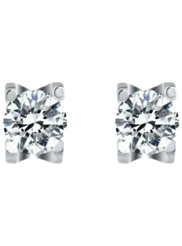 Platinum Plated Sterling Silver Moissanite Stud Earrings in 4 Prongs (5 MM Round, 1 CT TWT DEW, CERTIFIED)