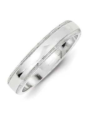 Bridal QWM040-10 4 mm Sterling Silver Half Round Milgrain Band, Size 10