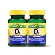 Spring Valley Vitamin D3 Softgels, 2000 IU, 200 Count, 2 Pack