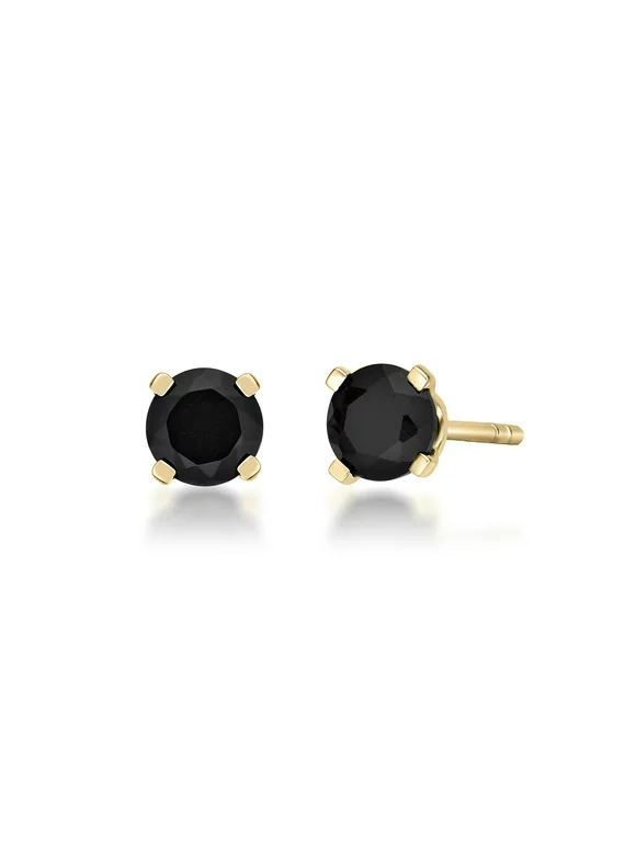 Natural Black Onyx Round Stud Earrings for Women in 14k Yellow Gold Push Back 4 mm Gemstone by Lavari Jewelers