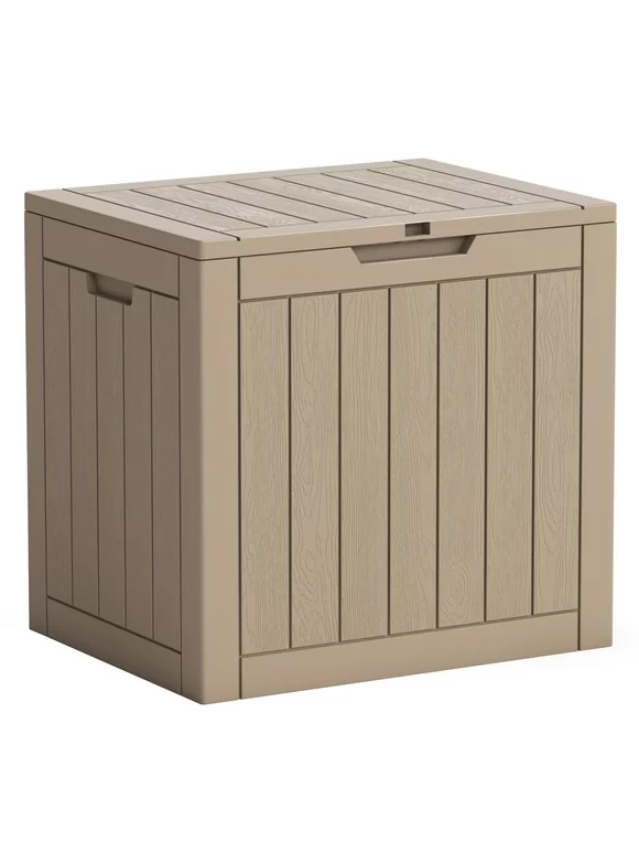 LACOO 32 Gallon Plastic Deck Box for Outdoor Indoor Storage, Light Brown