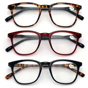 V.W.E. Unisex Plastic Frame Reading Glasses, Black/Tortoise/Maroon, 3 Pair