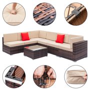 Zimtown 7pcs Outdoor Patio Garden Rattan Wicker Furniture Rattan Sofa Set with Beige Cushions