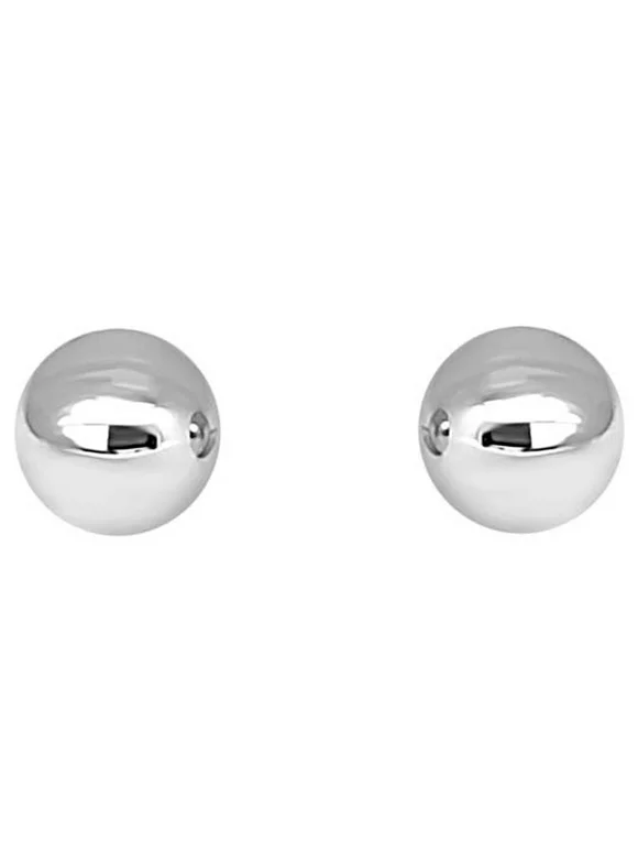 14K Solid White Gold Ball Earring/ Stud Earrings ( 3MM - 6MM ) For Women's With Secure Push Back