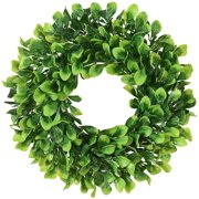 Coolmade Artificial Green Leaves Wreath - 11" Mini-Sized Boxwood Wreath Window Wreath for Home Decoration