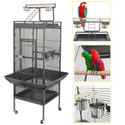 ZENSTYLE 61'' Large Bird Cage with Rolling Stand Parrot Chinchilla Finch Cage Macaw Conure Cockatiel Cockatoo Pet House Wrought Iron Birdcage, Black