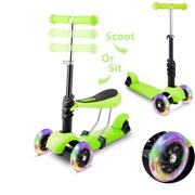 Kids 3 LED Wheels Mini Kick Scooter Children Walkers 3-in-1 Toddler Scooters with Adjustable Handle T-Bar & Seat DIRESOP