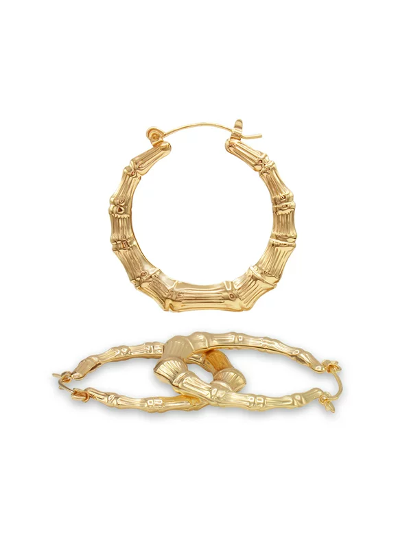 BEBERLINI Bamboo Hoop Earrings 14K Gold Plated Female Teen Girls Fashion Jewelry Large Hip Hop Hoops Copper 40 mm