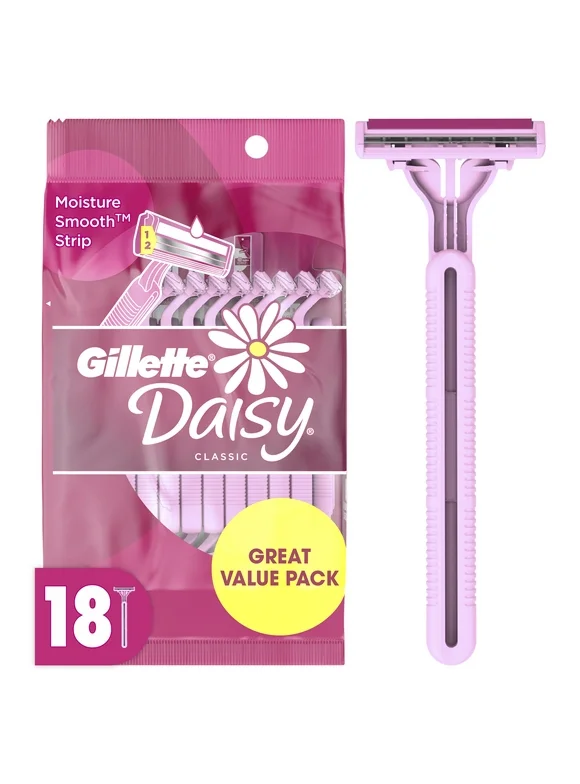 Daisy Gillette Disposable Razors for Women, 2-Bladed, 18 Count, Pink