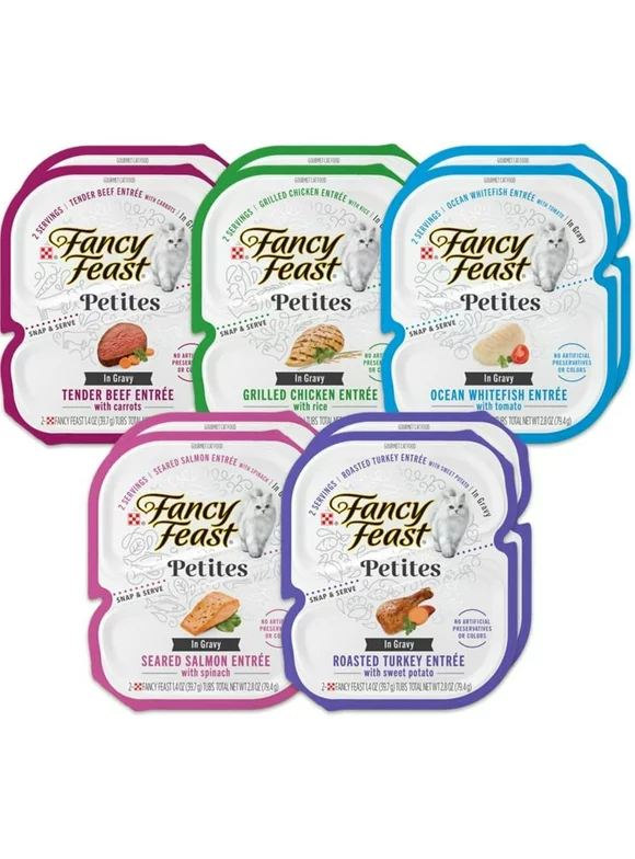 Fancy Feast Petites in Gravy Wet Cat Food Chicken Turkey Beef Salmon and Whitefish Variety Pack 20 Servings