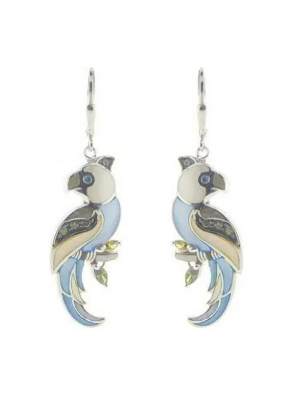Mother of Pearl Parrot Earrings in 925 Sterling Silver, French Clasp