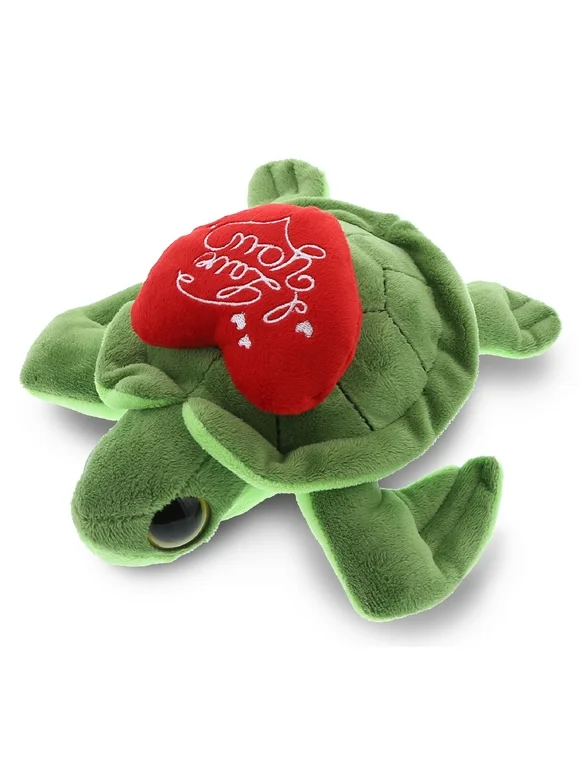DolliBu I LOVE YOU Plush Big Eye Sea Turtle  Cute Stuffed Animal with Heart Message for Valentines, Anniversary, Romantic Date, Boyfriend, Girlfriend Gift  6 Inches