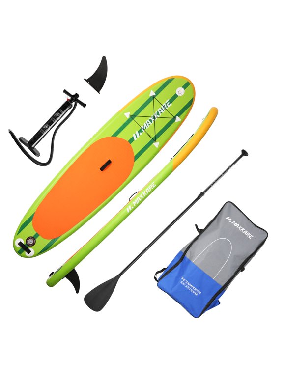 Inflatable Paddle Board 9.4 FT Stand Up Paddle Board with Paddle, Leash, Carrying Bag, for Paddling, Surfing, Fishing, Yoga for Adults & Youth & Kids - Green