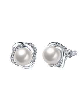 Iuhan A Pair Of Rose-shaped Pearl Stud Earrings Women Earrings Jewelry Wedding Gift
