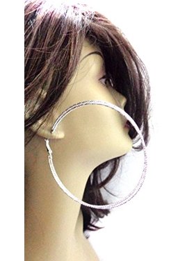 Large 3.5 inch Hoop Earrings Double Hoop Frosted Silver tone