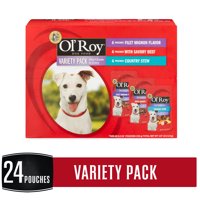 Ol' Roy Mini Chunk in Gravy Wet Dog Food Variety Pack, Filet Mignon, Savory Beef, Country Stew, 5.3 oz, 24 Count