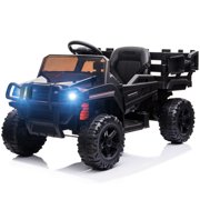 12V Electric Ride On Car with Trailer for Girls Boys 3-5, 3 Speeds Electric Vehicles w/ Remote Control, LED Lights Kids Ride on Toys for Christmas Gifts to Ride on Pavement, Grass, Mud, Black, Q15979