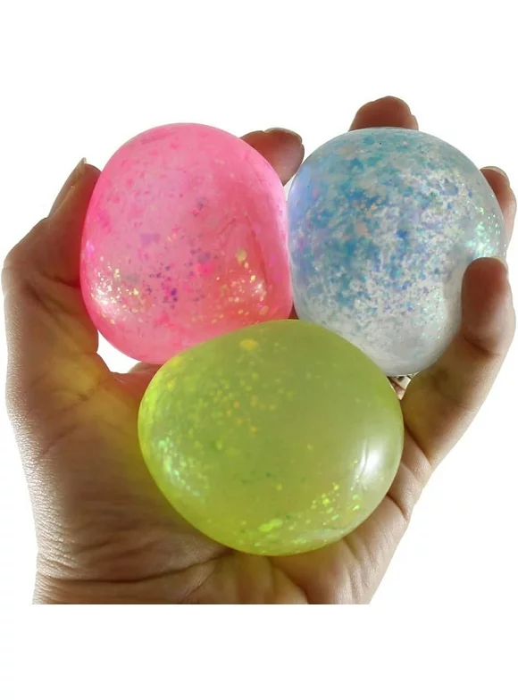 Set of 3 Glitter Sugar Ball - Glittery Shimmer Thick Glue/Gel Stretch Ball - Ultra Squishy and Moldable Slow Rise Relaxing Sensory Fidget Stress Toy (Random Colors)