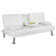 LuxuryGoods Modern Faux Leather Futon Sofa Bed Home Recliner Couch, White