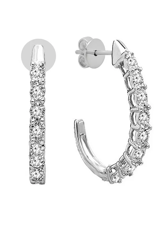 Dazzlingrock Collection 0.15 Carat (ctw) Round Lab Grown White Diamond Ladies J Shaped Hoop Earrings, 925 Sterling Silver