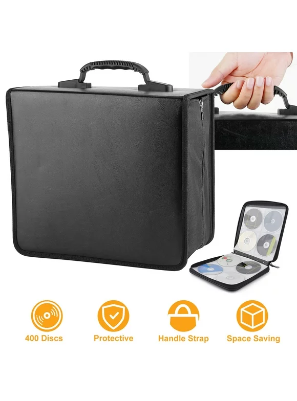 400 Discs CD Case DVD Storage Holder iMounTEK Disk Binder Book Sleeves Carrying Case with Carrying Handle for Home Travel Office Black 1pcs