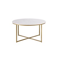 Ember Interiors Modern Round Coffee Table, White Faux Marble/Gold