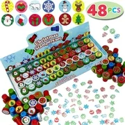 Gold Toy 48 Pieces Christmas Assorted Stamps Kids Self-Ink Stampers (12 Different Designs, Plastic Stamps) for Christmas Party Favors, Stocking Stuffers, Kids Crafts, School Prizes and Goodies
