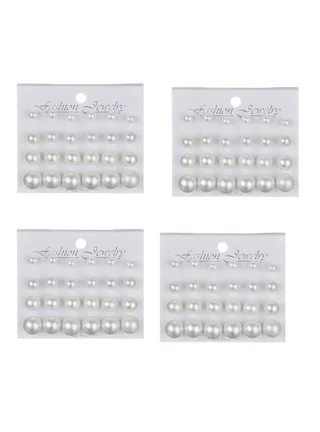 SHIYAO 4 Set New Fashion 6mm/8mm/10mm/12mm 12 pairs/set Simulated Pearl Earrings For Women Jewelry Pendientes Fashion Stud Earrings(White)