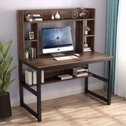 Tribesigns Computer Desk with Hutch, Modern Writing Desk with Storage Shelves, Office Desk Study Table Gaming Desk Workstation for Home Office, Vintage + Black Legs
