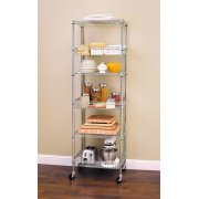 HSS 18"Dx24"Wx75"H, 6 Tier Wire Shelving Tower Rack with Casters, Chrome.