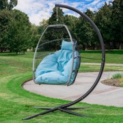 Barton Premium Hanging Egg Swing Chair UV-Resistant Fluffy Cushion Patio Seating, Blue