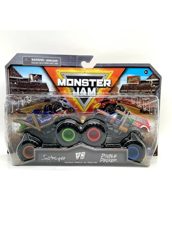 Spin Master Monster Jam Salvager vs Double Decker Series 17 1:64 Scale 2 pack