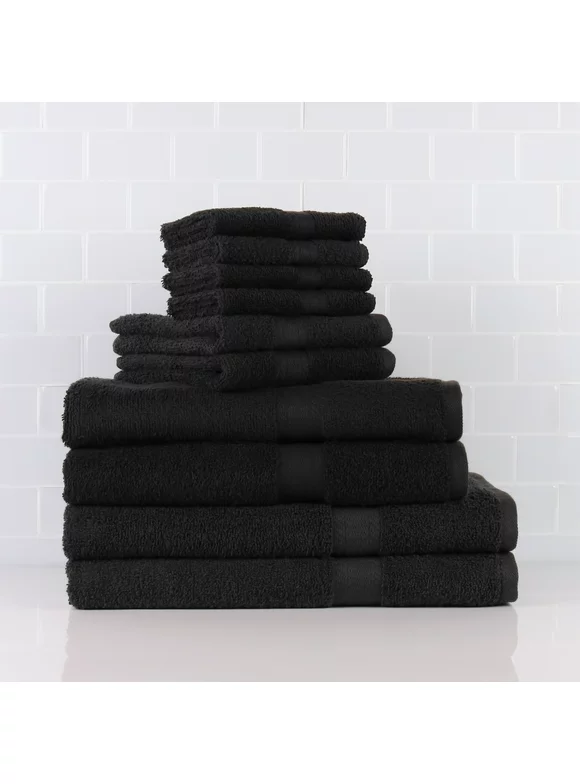 Mainstays Solid 10-Piece Bath Towel Set, Rich Black