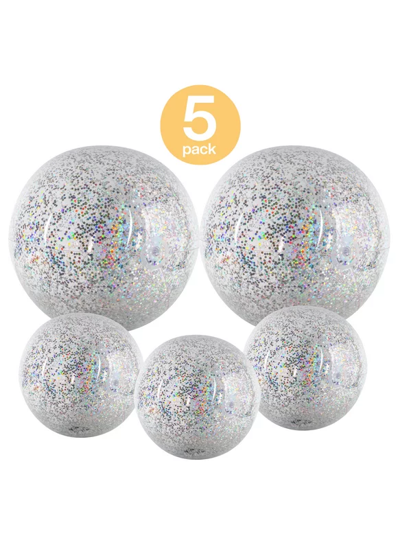 5 pcs/Set Confetti Glitter Inflatable Beach Balls,Sequin Beach Ball Outdoor Summer Water Fun Pool Toys Party Balls Birthday Party Favors,Gifts for Kids Adults