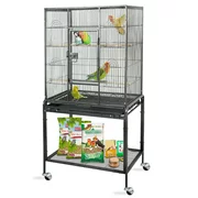 Zeny 53" Rolling Bird Cage Large Wrought Iron Cage for Cockatiel Sun Conure Parakeet Finch Budgie Lovebird Canary Medium Pet House with Rolling Stand